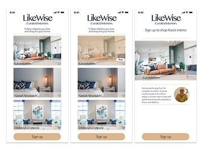 Like Wise - Follow interiors you love app branding dailyui design ui ux