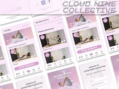 Cloud Nine Collective app branding design fitness app mobile ui ux