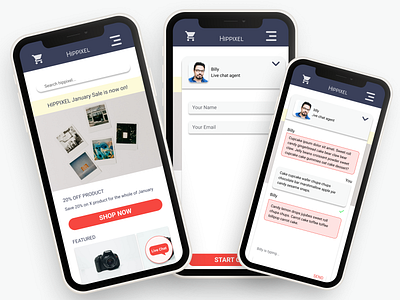 Hippixel Home Page and Live Chat app design live chat mobile mobile design mobile ui mobile ux ui ux vector