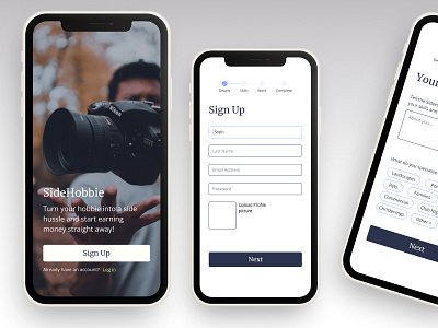 SideHobbie - Photography App app design mobile ui ux