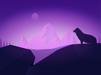 Wolf nights graphics design illustrator mountain purple purple night silhouette snow wolf