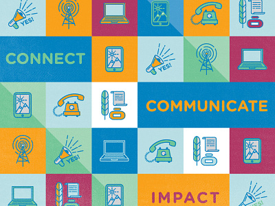 Communications Collage connect icon illustration impact ipad laptop old school radio tower rotary phone tablet telephone tin can