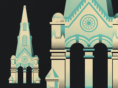 Take me to church church halftone illustration simple texture tower