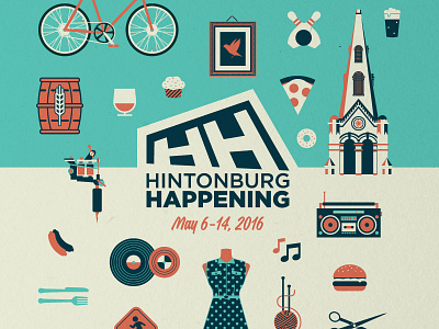 Hintonburg Happening Festival Poster beer bicycle boombox bowling church dress festival hamburger illustration music poster vinyl
