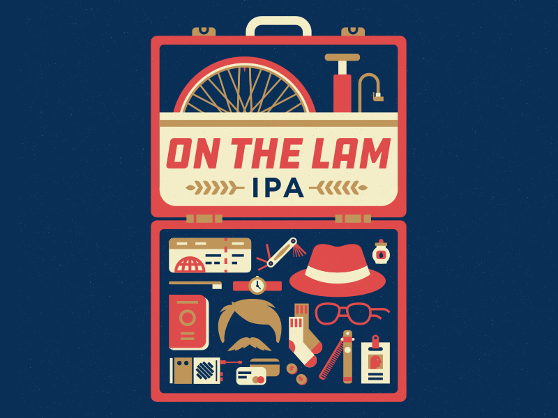 On The Lam IPA label design illustration tire socks disguise travel suitcase ipa beer bicycle