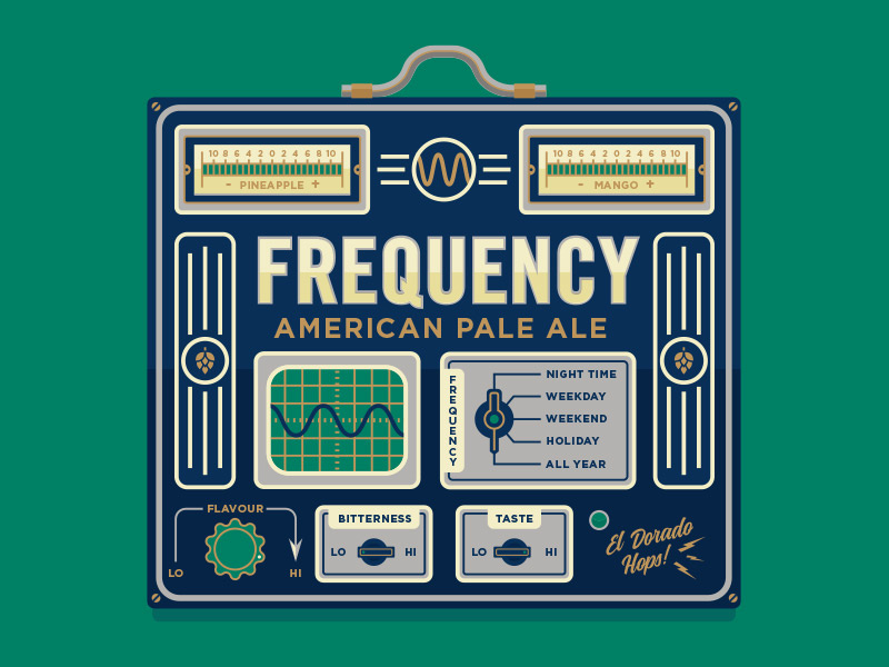 What's Yr Frequency? illustration craft beer hops electronic instrument dials frequency beer