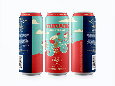 Velocipede Can beer bicycle bike clouds craft beer cyclist illustration ipa sky