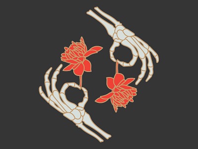Death Flowers dahlia flower gold hand illustration skeleton