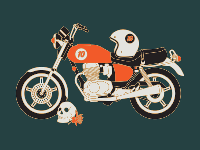 '79 Honda headlight lights bike illustration dahlia flower helmet death skull honda motorcycle