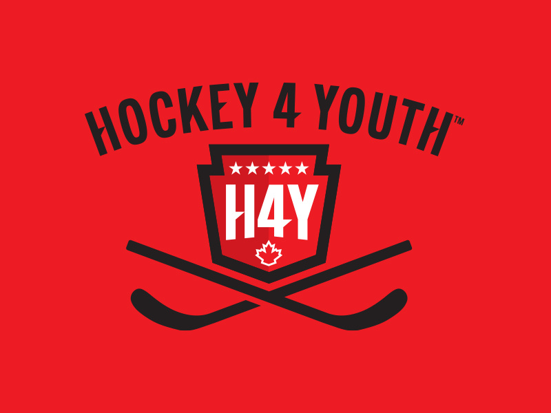 Hockey 4 Youth shield icon logo brand identity canadian hockey sticks youth hockey