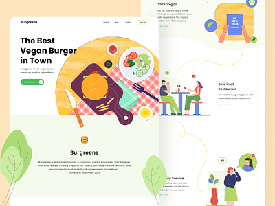 Burgreens Landing Page Exploration burger design food food illustration header illustration landing page design landingpage shop ui uid vector vegan web webdesign website