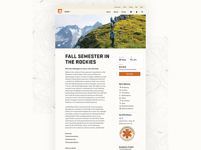 NOLS Course & Session Pages adventure backpacking course education explore hiking mountains nature nonprofit outdoors responsive semester session ui web website