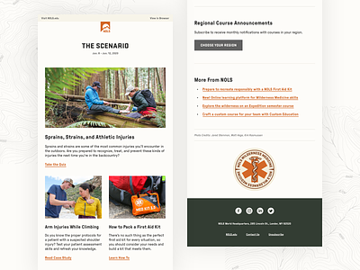 NOLS Scenario Email articles earth tones education email first aid frontend nature newsletter nonprofit outdoors responsive ui wilderness medicine