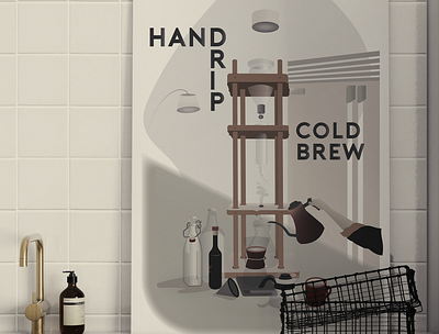 Hand Drip Cold Brew coffee editorial art editorial design illustration vectorart