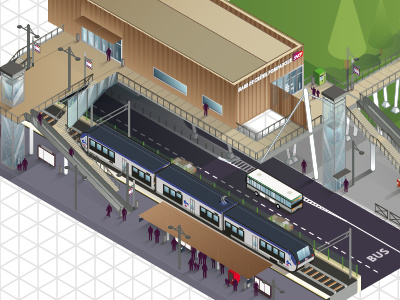 Gare Creteil Pompadour Iso gare illustration iso isometric train vector