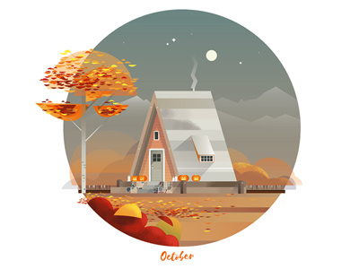 October Cabin cabins forrest fox gfxmob green nature trees vector wilderness