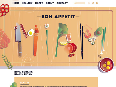 MIAM cooking food healthy illustration interface landing page sushi vector