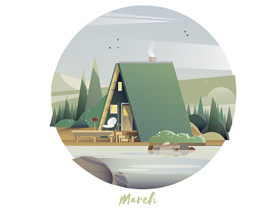 March Cabin archi cabin forest illustration mountains nature outdoor vector vector art