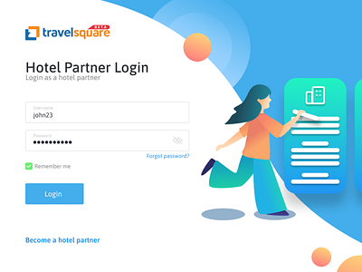 TravelSquare - Extranet Login admin dashboard admin design blue blue and white clean design design figma illustration illustration art login login design login form login page login screen travel agency ui web website design white whitespace