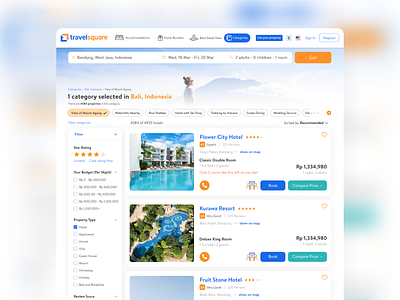 TravelSquare - Category List Design branding clean design clean ui design figma hotel app hotel booking layout layout design list view listing travel travel agency travel app typography ui ux web web design website design