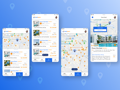 TravelSquare Mobile App - Best Deals blue clean design clean ui commuting design figma hotel app location app maps mobile mobile app mobile app design mobile design mobile ui travel travel agency travel app traveling ui ux