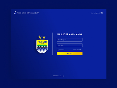 Persib - Player Performance App Login blue clean design clean ui design figma football football app football club login login design login form login page login screen sports sports design ui ux web web design website design