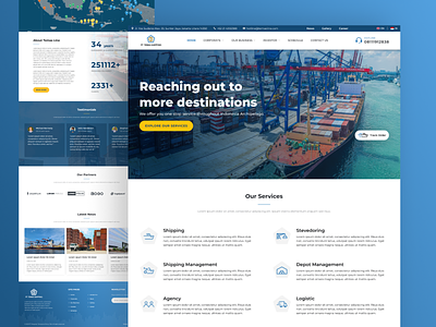 Temasline - Shipping Company Landing Page blue branding cargo ship clean clean design clean ui design figma landing page landing page design ship shipment shipping shipping company ui web web design website website design white