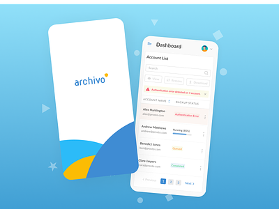 Archivo - Email Backup Mobile App android archive archiving backup blue clean design clean mobile ui clean ui clean ui design design email backup error error message error notification figma mobile app mobile application service ui white