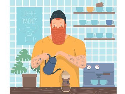 Barista barista character coffee hipster illustration