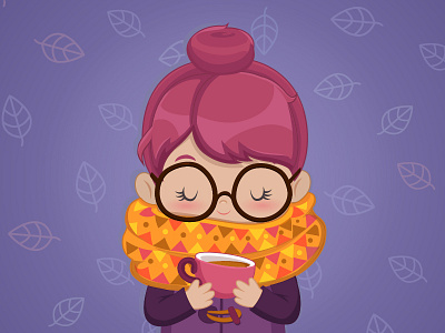 Autumn themed Coffee Cutie autumn character coffee cute cutie girl glasses illustration lady leaves purple vector