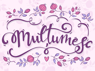 Multumesc - Thank you card flowers freehand hand lettering illustration lettering multumesc pink thank you thank you card typography vector