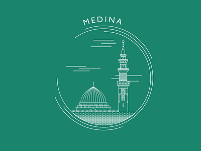 Medina city logo bright circle city design flat green icon logo love medina stamp white