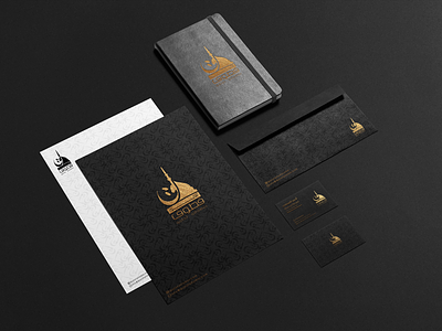 Branding design arabic black branding business card envelope food gold logo luxury minimal