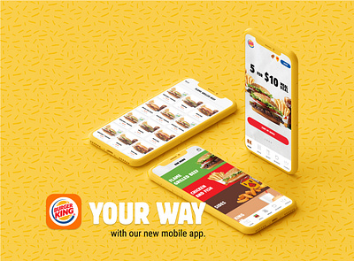 Burger King Mobile App Redesign burger burgerking delivery eat fast food fastfood figma foodapp fries ios iphone11promax menu mobileapp redesign reimagined rework ui uiux ux yellow
