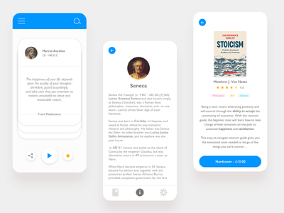The Stoic - app design app app design books clean interface ios iosapp learning learning app learning platform mobile philosophy quots stoic stoicism ui white