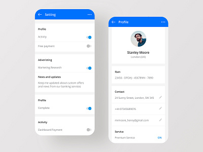 User profile and Setting - Daily UI #06-07 account android app banking card dailyui dashboard financial fintech ios layout market mobile native profile setting statistics trading user profile