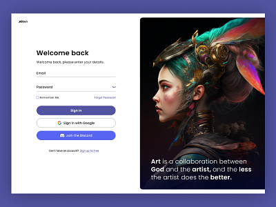 Login Page UI - Ai Art adobe xd create account discord email address figma forgot password forms front end landing page login register registration form remember me reset password sign in ui uiux design user experience user name web design