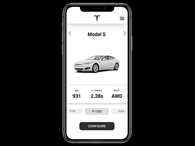 Tesla online shopping app UI