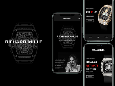 Richard Mille mobile website design figma figmadesign hype hypebeast millennial mobile richard sports typography ui uxui watch