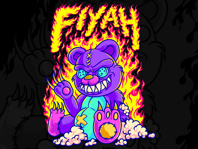 ON FIRE! cartoon claw fire illustration on fire pop art pop color scary scary teddy bear teddy bear
