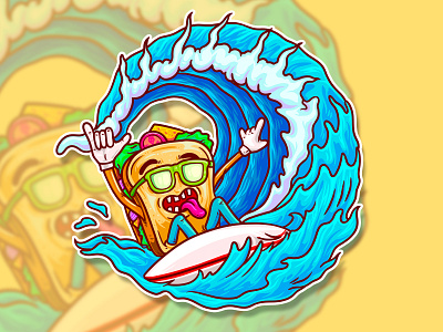 SURF TIME! board cartoon illustration psychedelic sandwich sticker