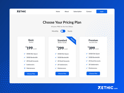 Pricing Plan branding design dribbble dribbble best shot graphic design pricingplan pricingplandesign pricingplanwebpage ui webapp websitedesign zethic zethicstudio zethictech