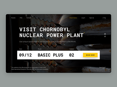 Visit ChNPP Redesign booking chernobyl clean dark form homepage industrial minimal register registration roboto service simple tourism yellow