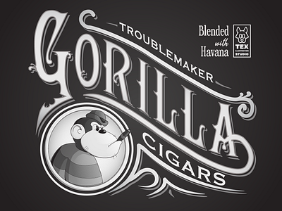 Troublemaker Gorila cartoon character characterdesign cigars creative design illustration label label packaging labeldesign logo typography vector