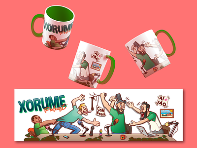 A Mug for The Xorume Podcast! cartoon character characterdesign comedy creative design illustration logo mug podcast typography vector