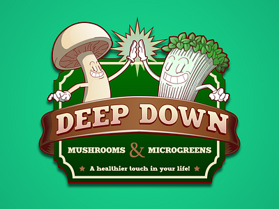 Deep Down Mushrooms and Microgreens branding cartoon character characterdesign creative design illustration logo typography vector