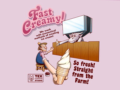 Fast Creamy cartoon characterdesign cow design food ice cream illustration logo typography vector