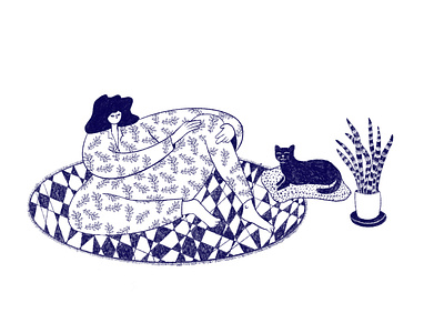 Woman with cat at home carpet cat dibujo drawing editorial illustration home illustration pet procreate quarantine quedate en casa simple sketch stamps stay stay home stay safe stayhome take care