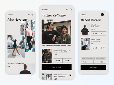 Vinnie's | Fashion Shopping App Concept app app design app designer app store branding cart design ecommerce design fashion app minimal mobile shopping app ui ui design user inteface