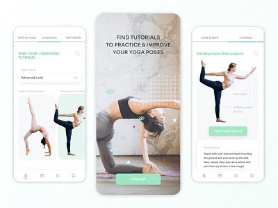 Yoga Poses App - UI Design Concept app design app designer branding fresh design minimal mobile ui design uiux user inteface wireframing